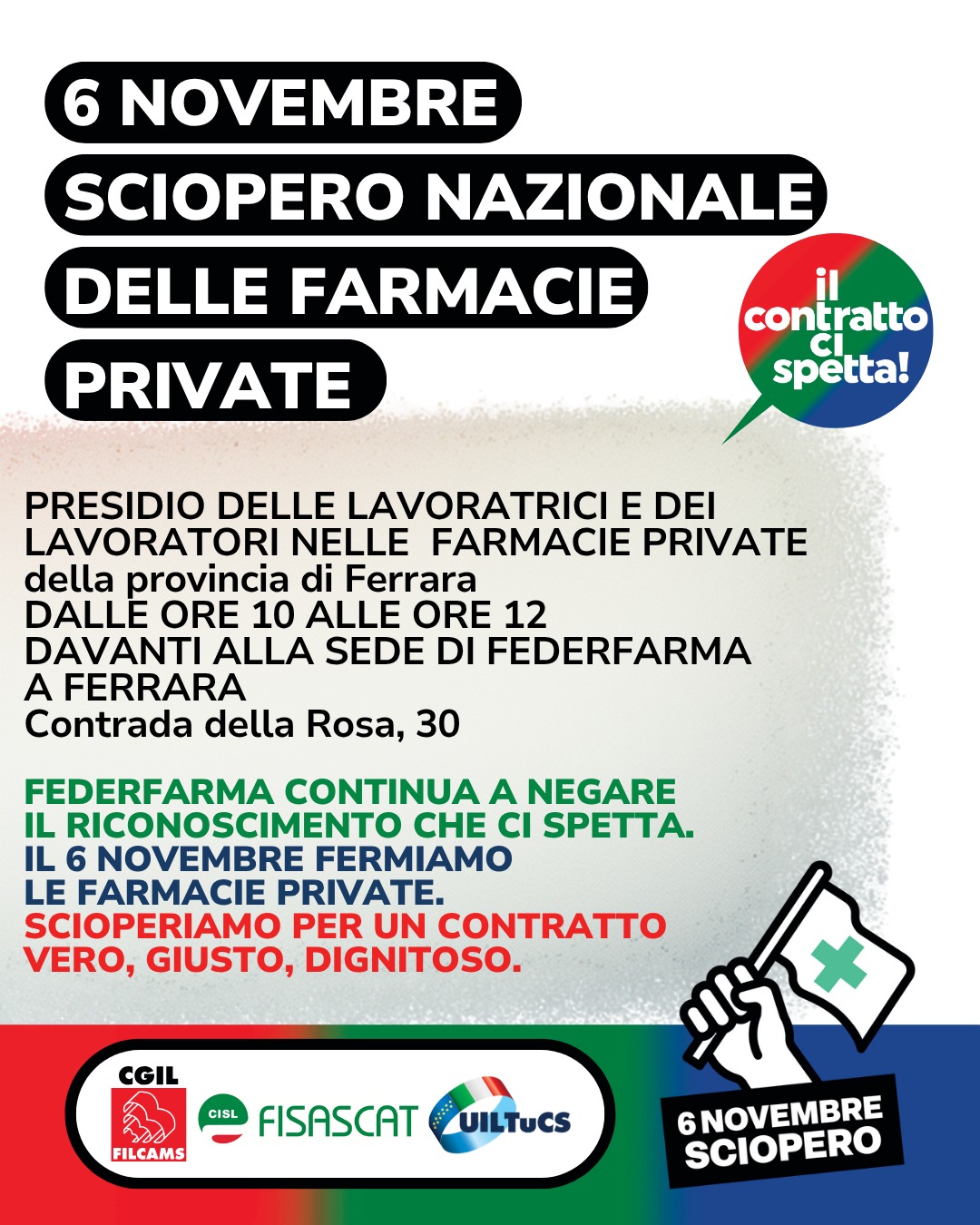 Sciopero delle Farmacie private giovedì 6 novembre con presidio a Ferrara